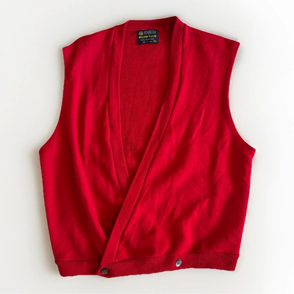 Vintage Puritan Sweater Vest Sportwear Womens XL Red 100% Virgin Wool Preppy